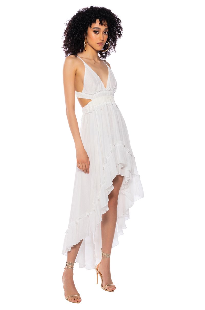 ONE SUMMER NIGHT HIGH LOW MAXI DRESS in WHITE