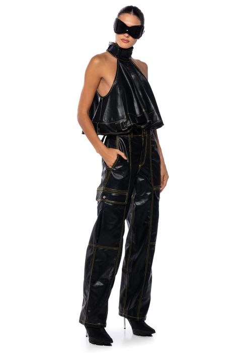 ONYX CARGO FAUX LEATHER PANT IN BLACK