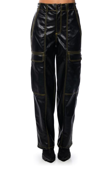 ONYX CARGO FAUX LEATHER PANT IN BLACK