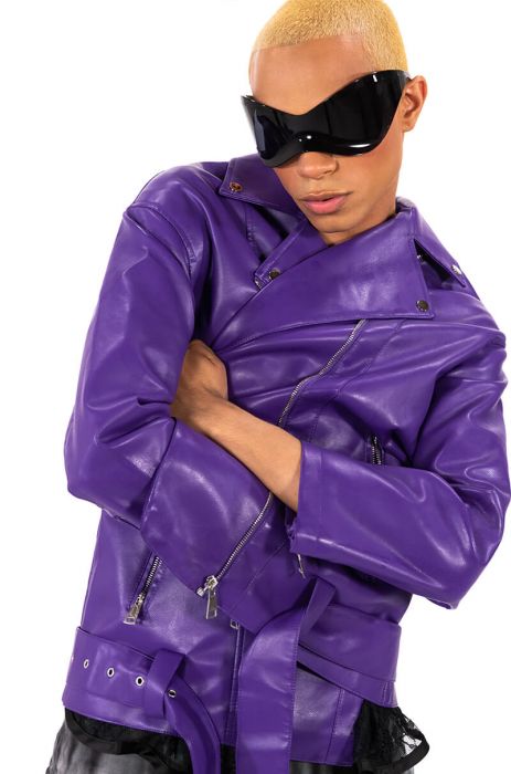 OVERSIZED SATURATED PURPLE MOTO JACKET in PURPLE