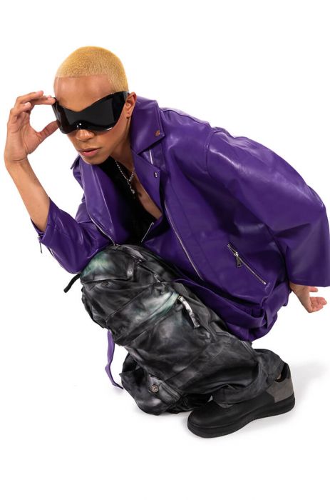 OVERSIZED SATURATED PURPLE MOTO JACKET in PURPLE