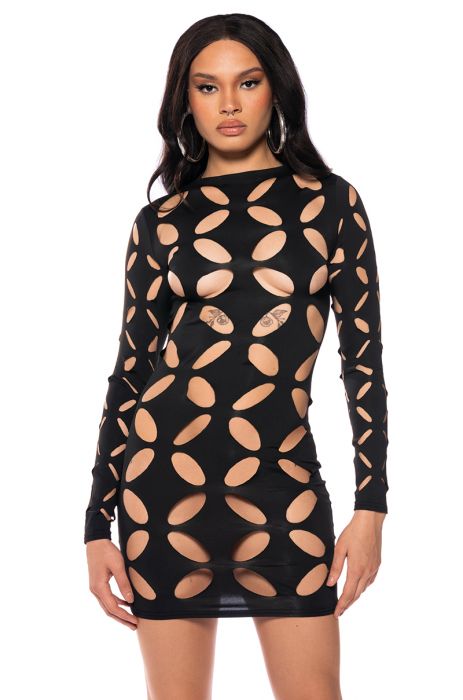 PARALLEL DIMENSION CUT OUT MINI DRESS in BLACK