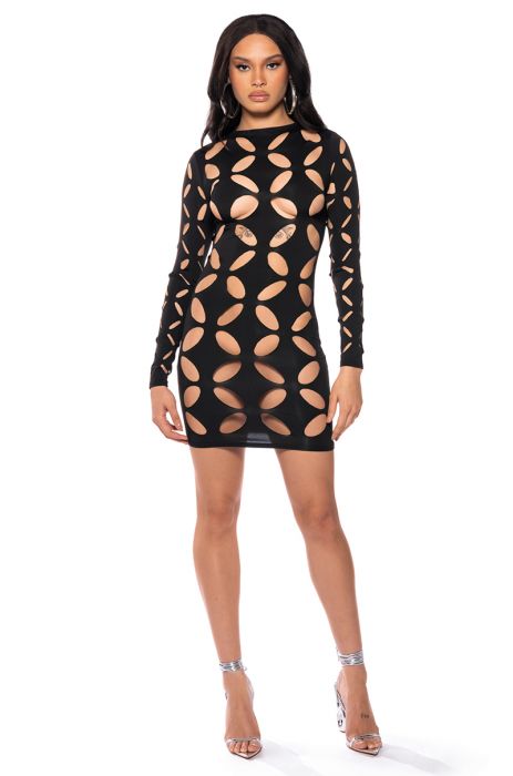 PARALLEL DIMENSION CUT OUT MINI DRESS in BLACK