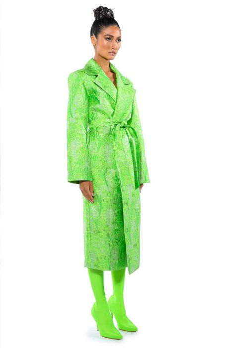 AZALEA WANG PARIS FASHION WEEK TAPESTRY TRENCH COAT in green