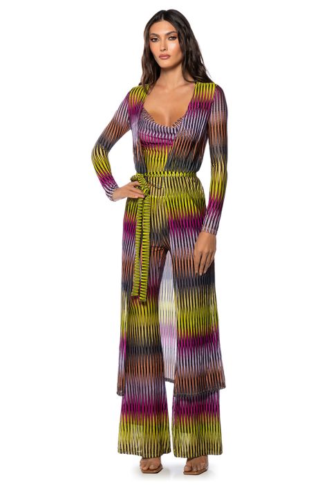 PERSUASIVE GIRL TIE WAIST DUSTER IN PINK MULTI