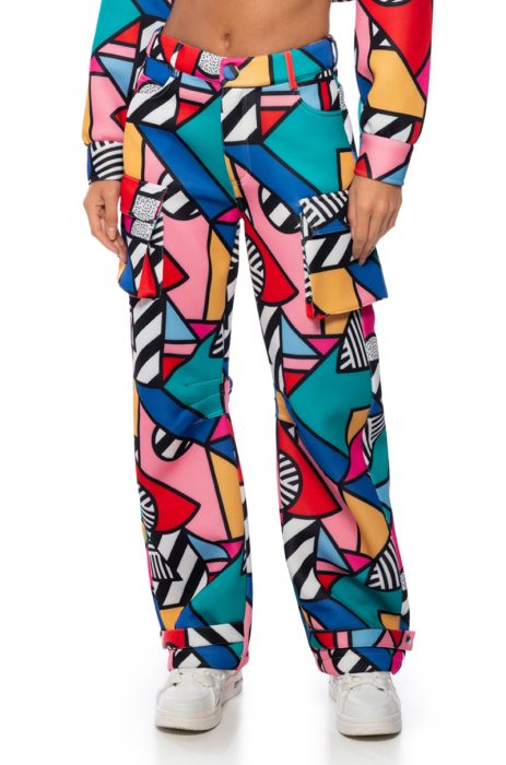 PIECE OF ART SCUBA WIDE LEG CARGO PANT in blue multi