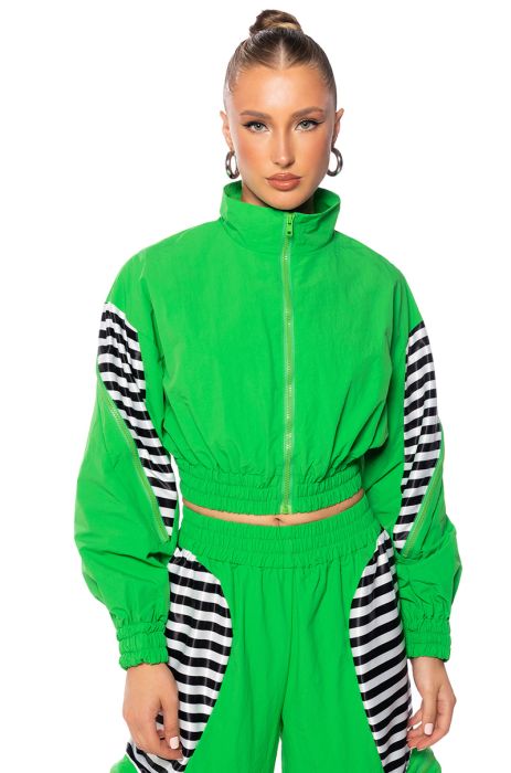 PIT STOP NEON ZIPPER DETAIL ZIP UP JACKET in green multi