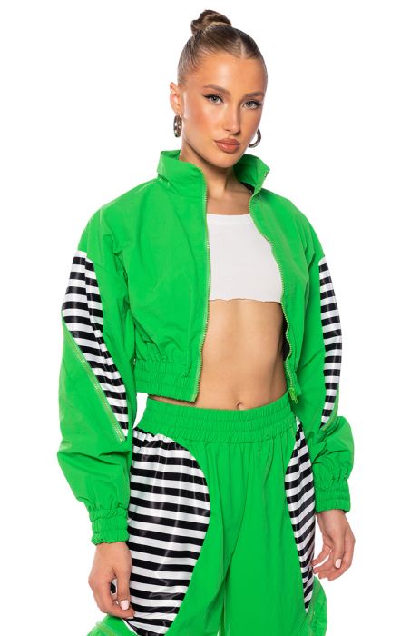 PIT STOP NEON ZIPPER DETAIL ZIP UP JACKET in green multi