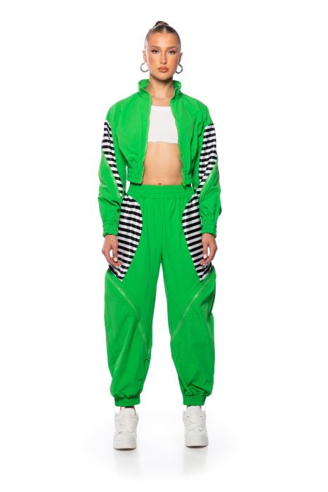 PIT STOP NEON ZIPPER DETAIL ZIP UP JACKET in green multi