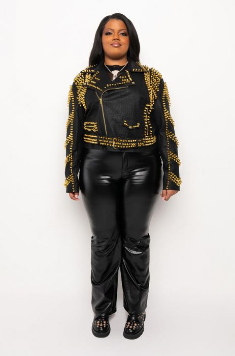 PLUS AZALEA WANG CITY SLICKER GOLD STUD CROC MOTO JACKET