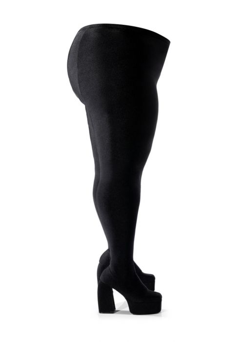 PLUS AZALEA WANG STAR STRETCH CHUNKY HEEL PANT BOOT IN BLACK