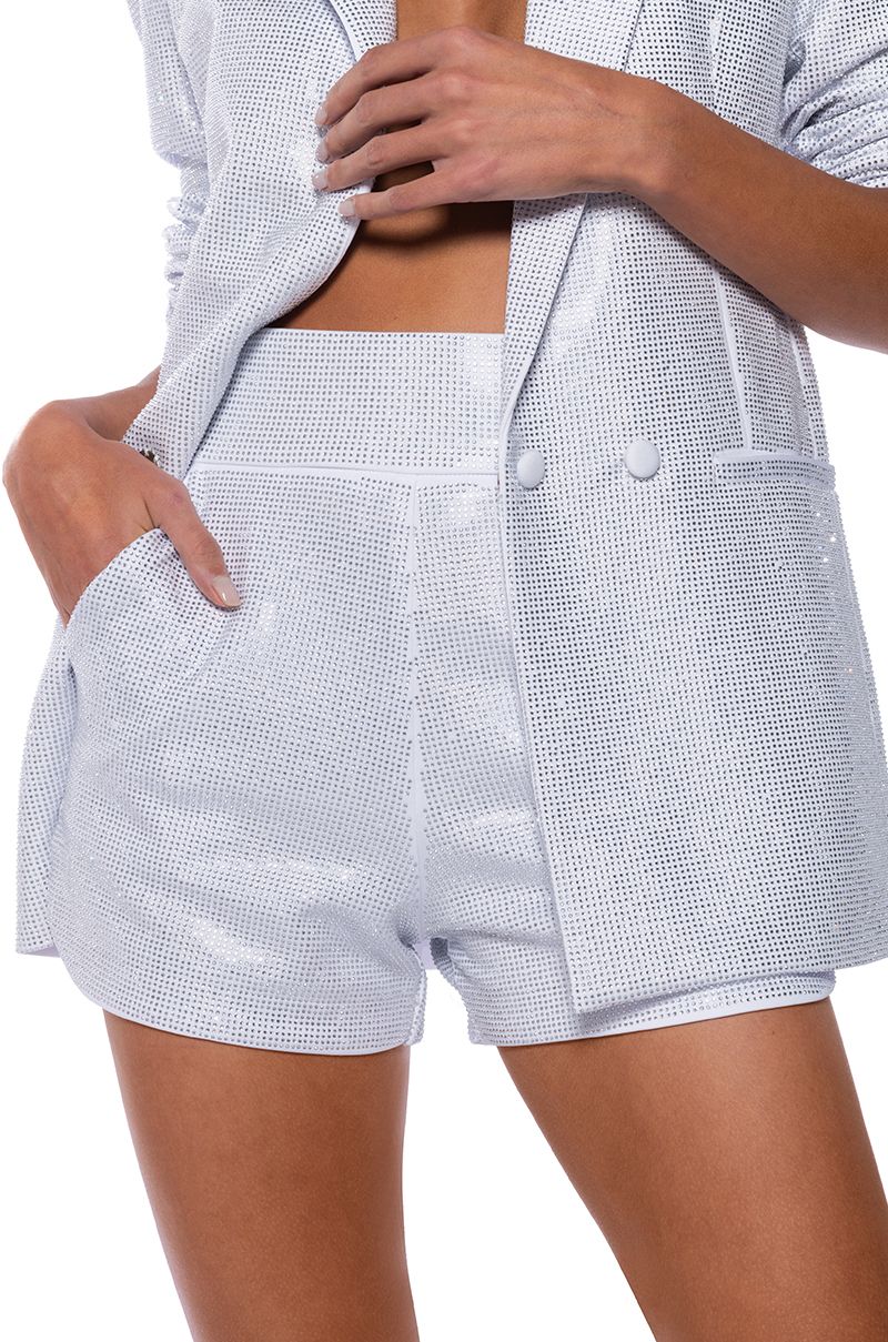 POP STAR SHINE BRIGHT RHINESTONE HOT SHORT IN WHITE