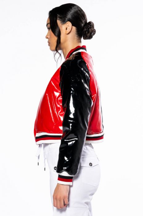 PRIMARY SCHOOL PU VARSITY BOMBER in red multi