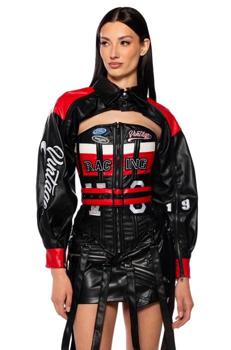 RACING PU CORSET IN BLACK MULTI