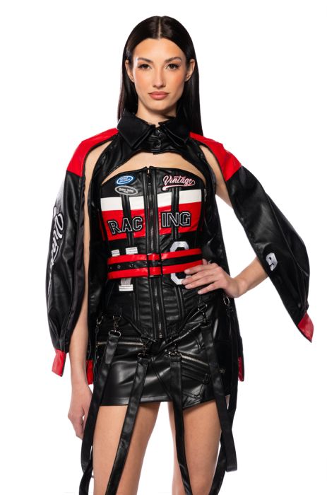 RACING PU CORSET IN BLACK MULTI
