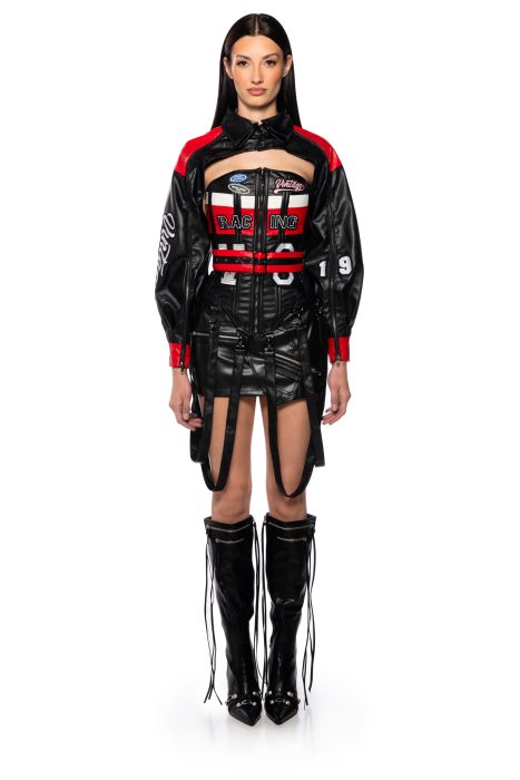 RACING PU CORSET IN BLACK MULTI