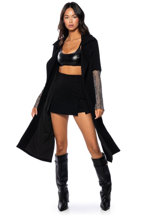 RHINESTONE MESH SLEEVE DUSTER IN BLACK