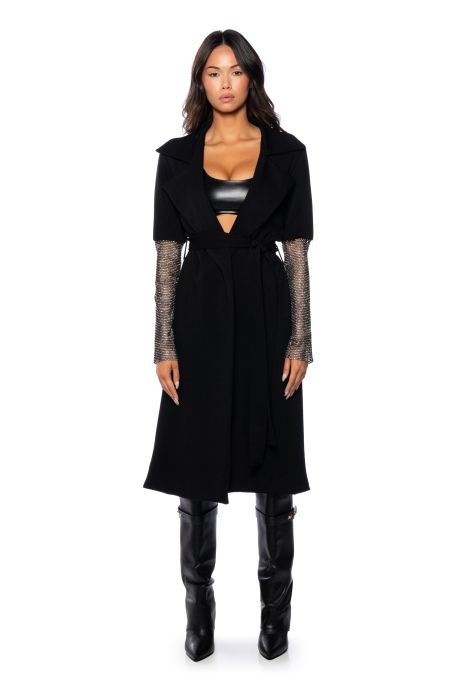 RHINESTONE MESH SLEEVE DUSTER IN BLACK