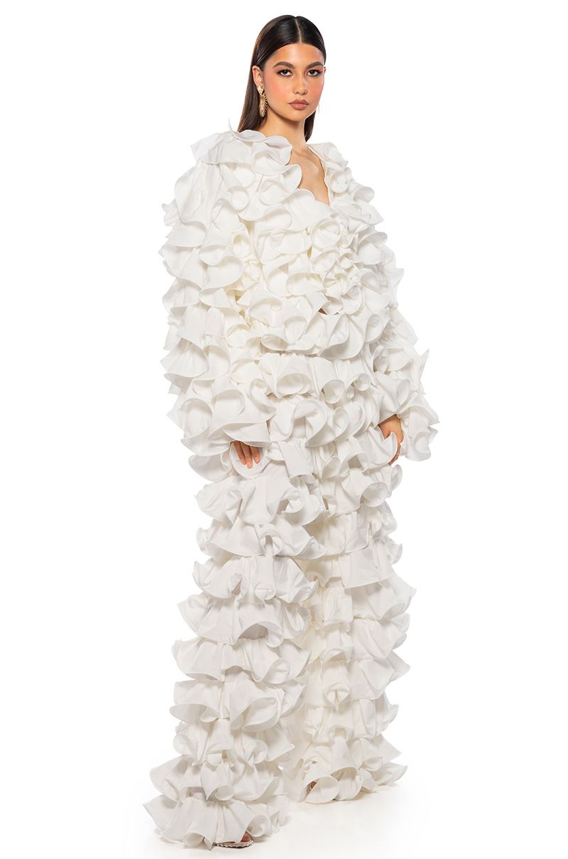 RIPLEY WIDE RUFFLE JACKET IN WHITE