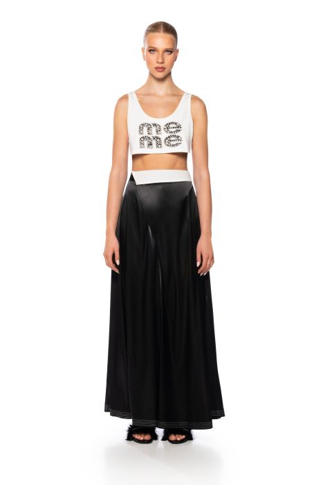 RISKY BUSINESS WRAP AROUND WIDE LEG SATIN PANT IN BLACK