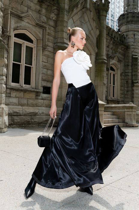 RISKY BUSINESS WRAP AROUND WIDE LEG SATIN PANT IN BLACK