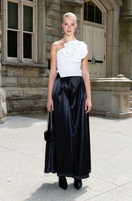 RISKY BUSINESS WRAP AROUND WIDE LEG SATIN PANT IN BLACK