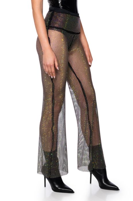 ROXY RHINESTONE MESH STRAIGHT LEG PANT in black