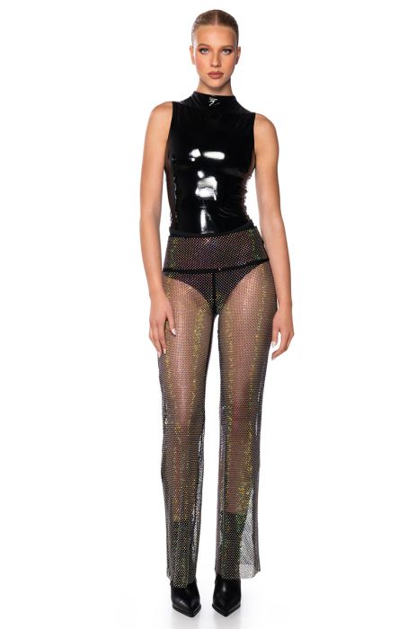 ROXY RHINESTONE MESH STRAIGHT LEG PANT in black