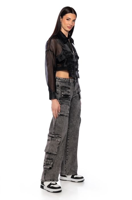 SELINA MULTI-POCKET CARGO JEAN IN BLACK