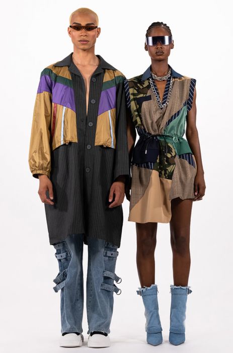SHE A TRACK STAR NYLON BOMBER X PIN STRIPE TRENCH in multi