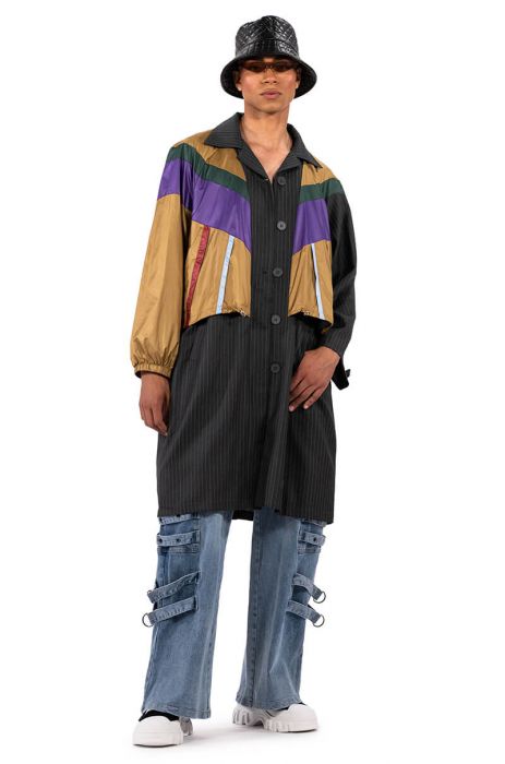 SHE A TRACK STAR NYLON BOMBER X PIN STRIPE TRENCH in multi