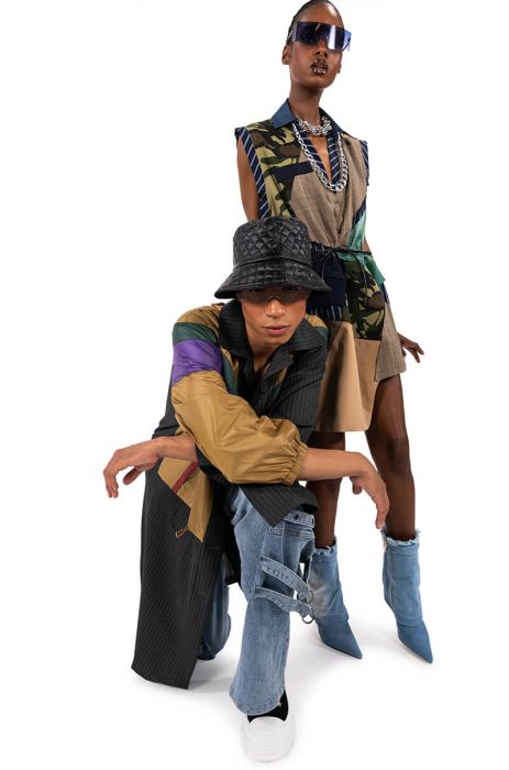 SHE A TRACK STAR NYLON BOMBER X PIN STRIPE TRENCH in multi