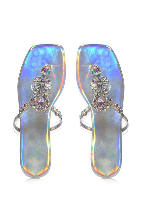 SHINEE EMBELLISHED FLAT SANDAL IN HOLOGRAM