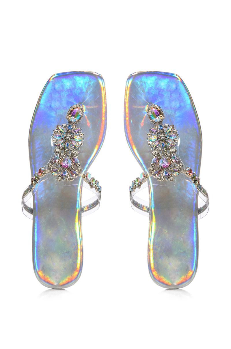 SHINEE EMBELLISHED FLAT SANDAL IN HOLOGRAM
