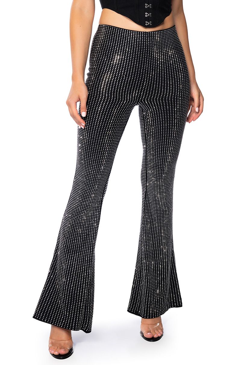 SHOW OUT RHINESTONE FLARE PANT in black silver