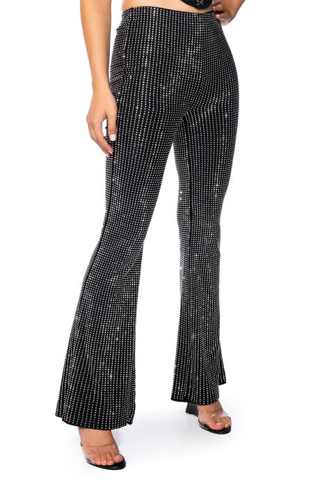 SHOW OUT RHINESTONE FLARE PANT in black silver