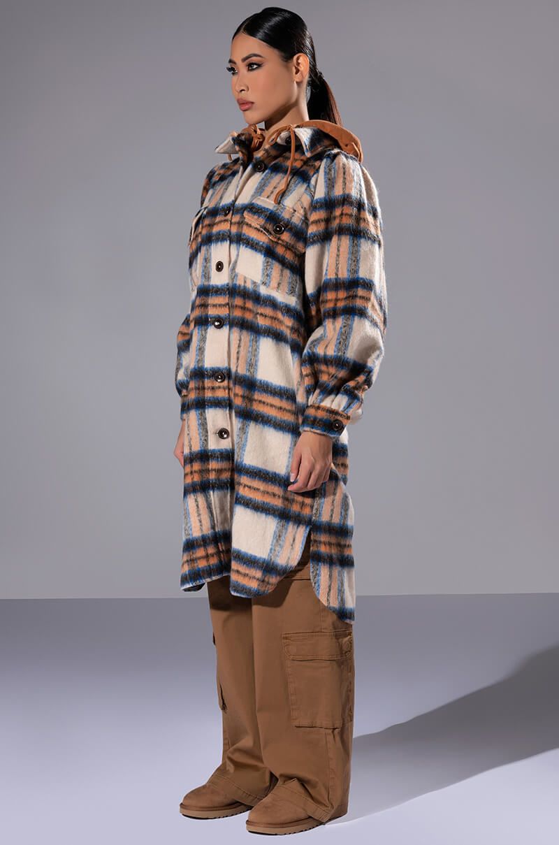 SOMETHING IN THE AIR HOODED SHACKET IN TAUPE