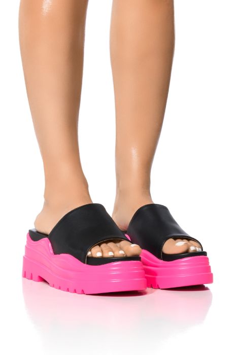 SOUR CANDY CHUNKY SLIP ON FLATFORM SANDAL IN PINK