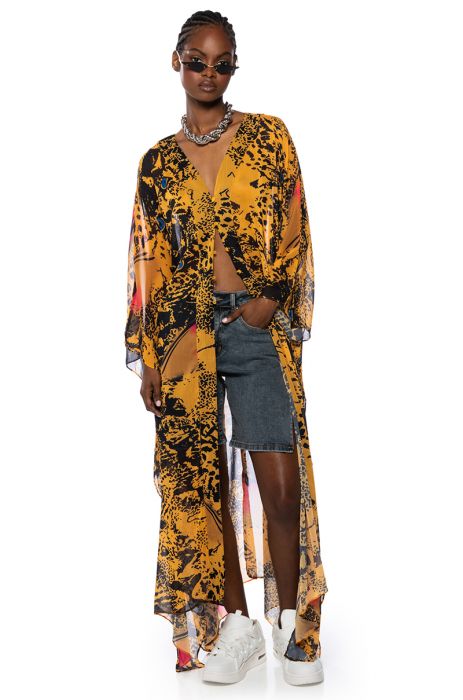STAND OUT IN THE CROWD CHIFFON DUSTER in YELLOW MULTI