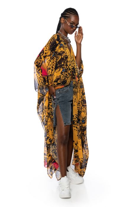 STAND OUT IN THE CROWD CHIFFON DUSTER in YELLOW MULTI