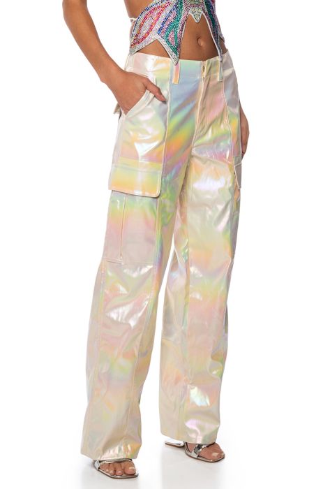 SUPER ASTRONOMICAL WIDE LEG IRIDESCENT CARGO PANT IN SILVER