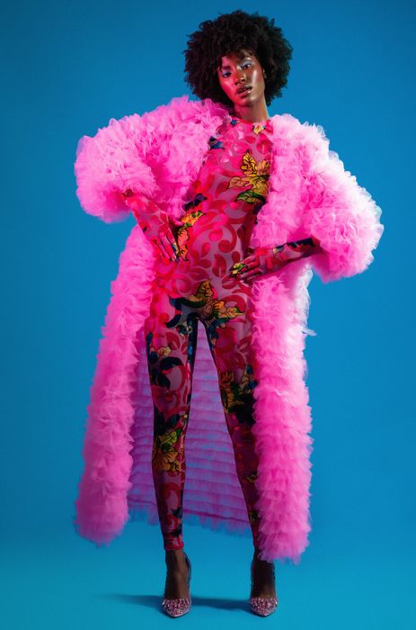 TAKE A BOW AVANT GARDE RUFFLE TRENCH IN PINK