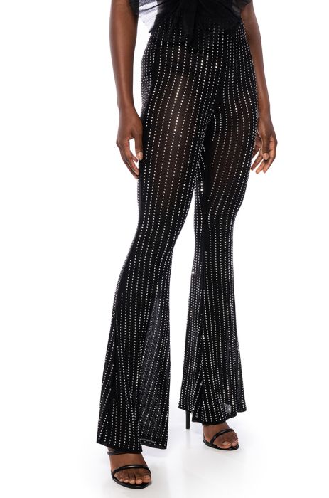 TAMERA RHINESTONE MESH FLARE PANT in black silver