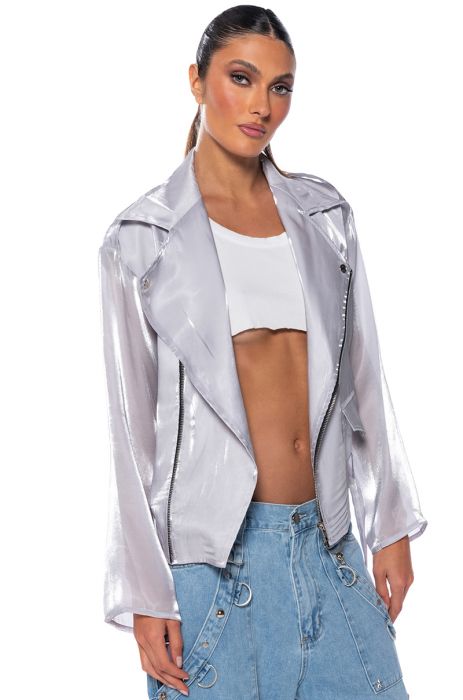 TELL ME MORE MESH MOTO JACKET in GREY