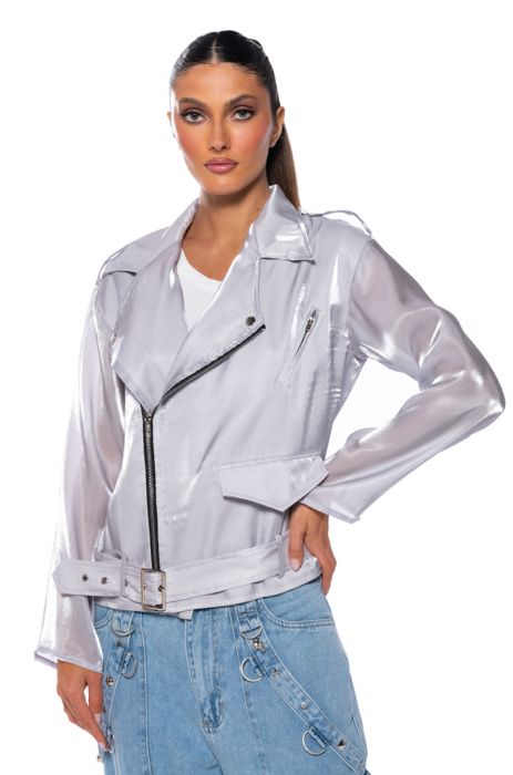 TELL ME MORE MESH MOTO JACKET in GREY