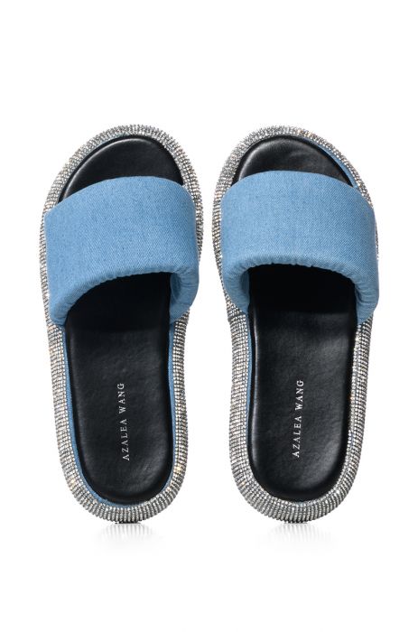 THALIA DENIM EMBELLISHED FLAT SANDAL IN DENIM