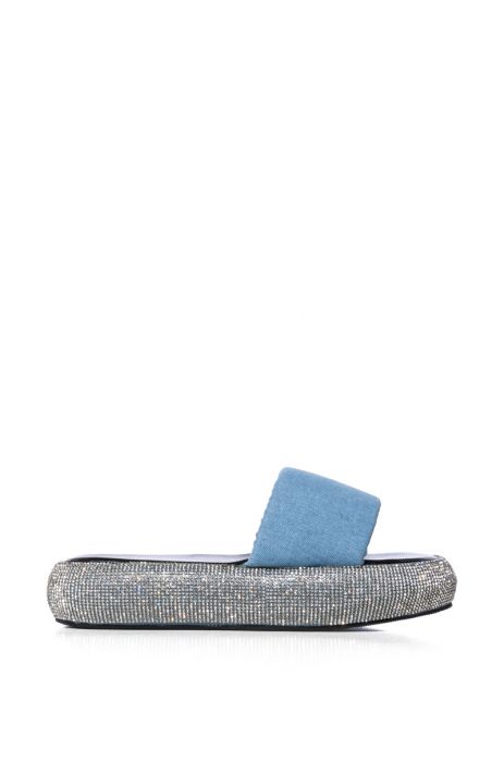 THALIA DENIM EMBELLISHED FLAT SANDAL IN DENIM