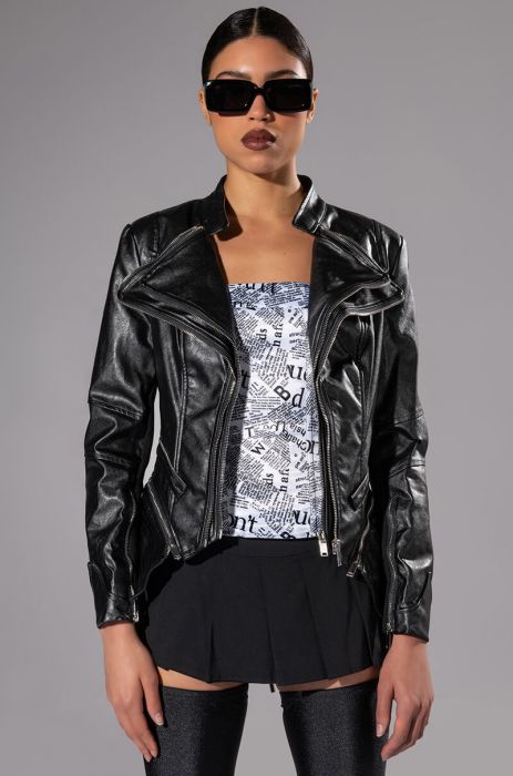 THE BEST IS YET TO COME LARGE LAPEL MOTO in BLACK