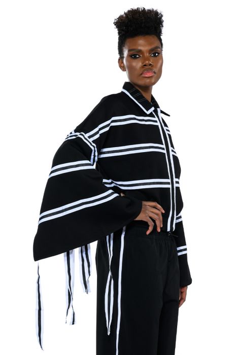 TWO STRIKES CUBA BOMBER JACKET in BLACK WHITE
