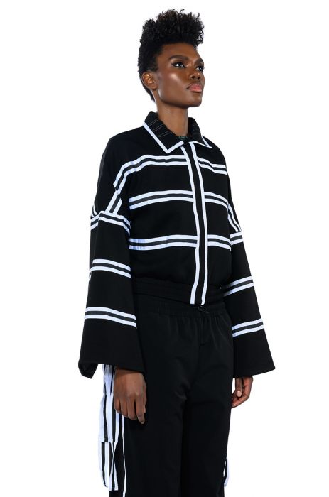 TWO STRIKES CUBA BOMBER JACKET in BLACK WHITE